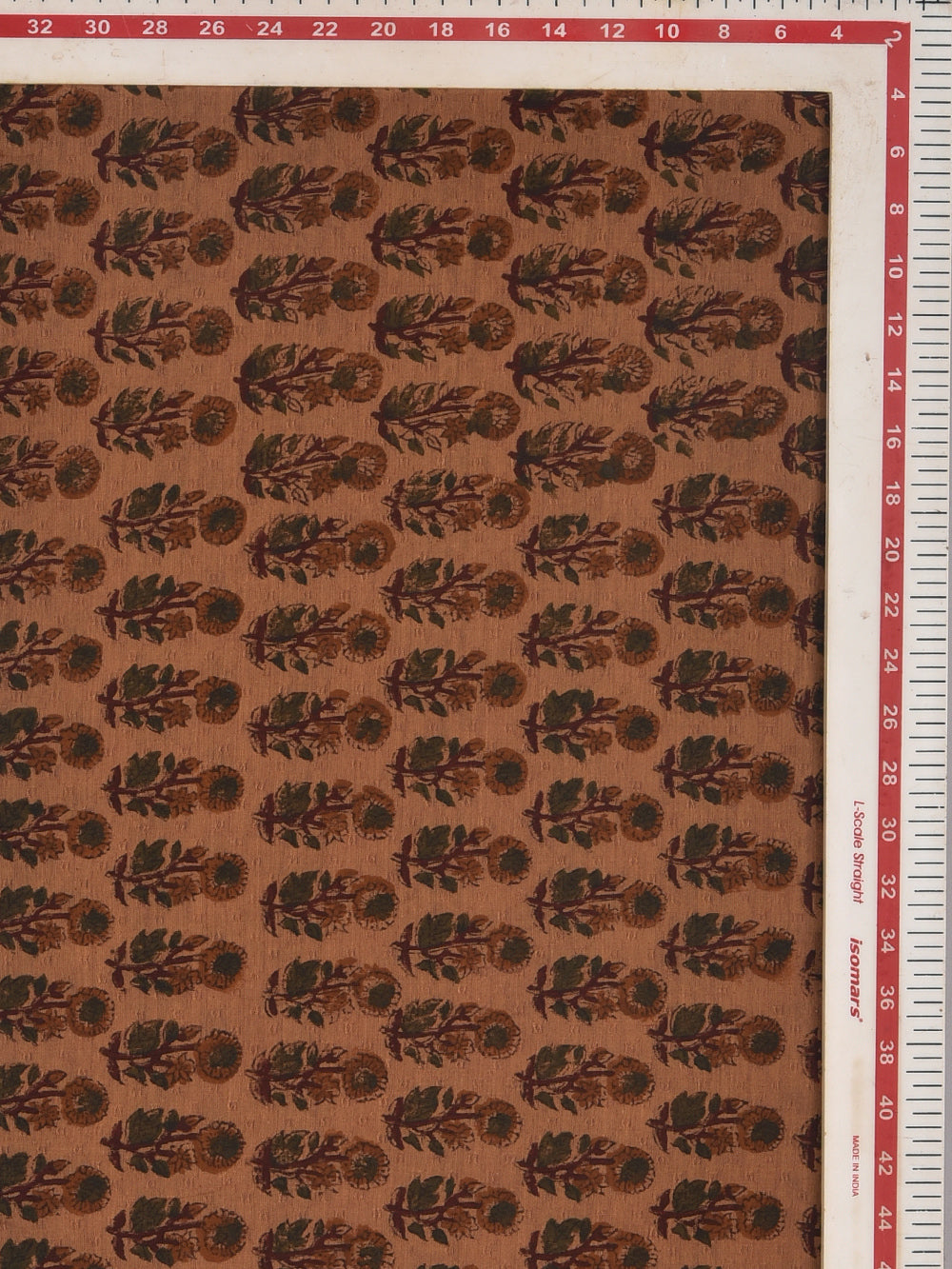 Rust Brown Choti Begum Booti Cotton Dobby Mangalgiri Sanganeri Hand Block Printed Fabric