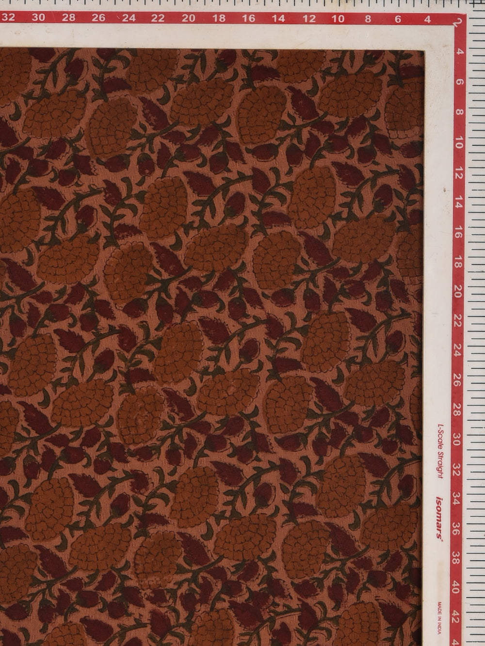 Rust Brown Marigold Cotton Dobby Mangalgiri Sanganeri Hand Block Printed Fabric