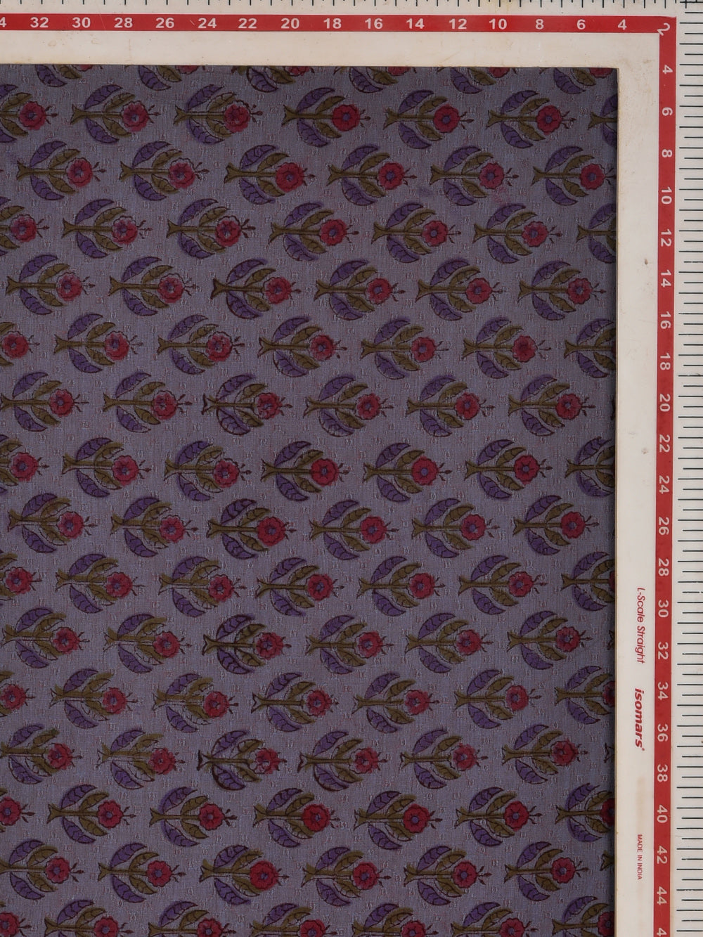 Dusty Lavendar Buti Cotton Dobby Mangalgiri Sanganeri Hand Block Printed Fabric