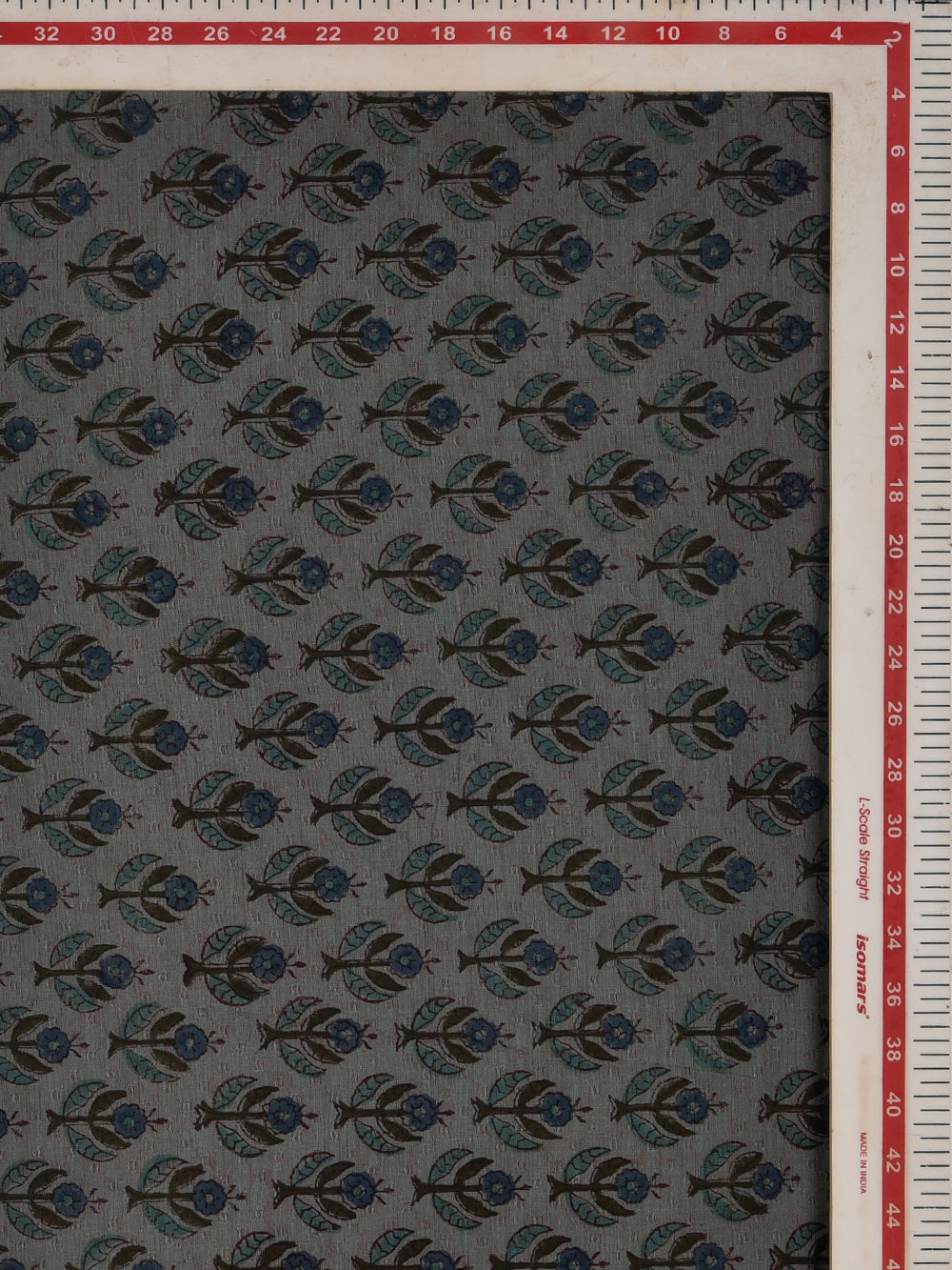 Steel Blue Buti Cotton Dobby Mangalgiri Sanganeri Hand Block Printed Fabric
