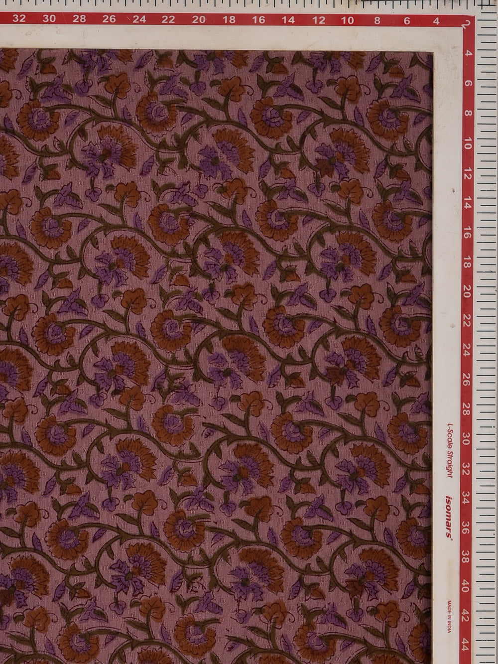 Mauve Floral Vine Cotton Dobby Mangalgiri Sanganeri Hand Block Printed Fabric