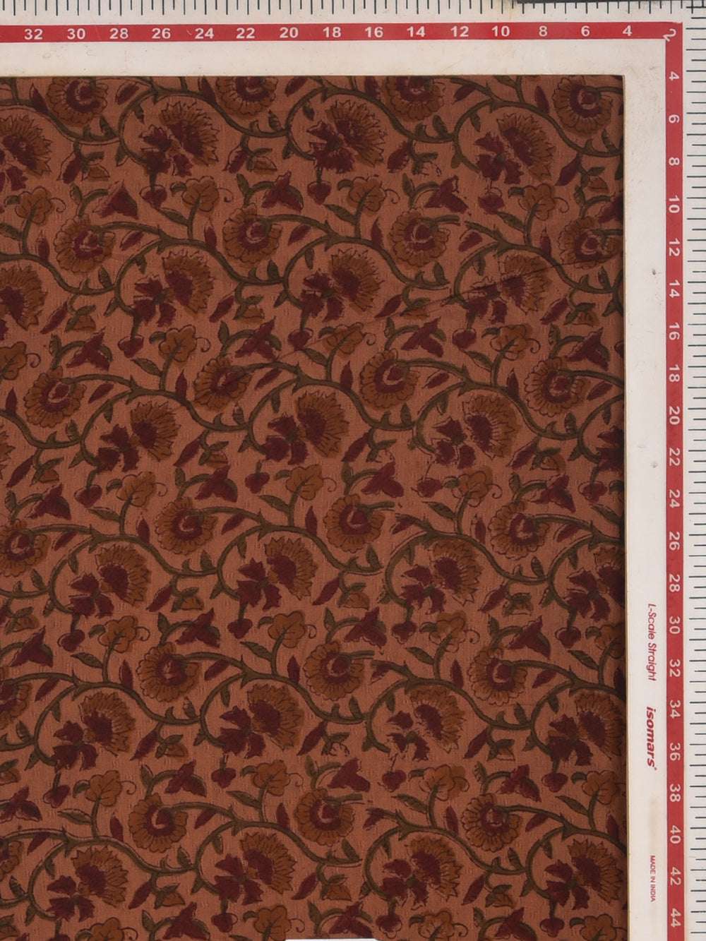 Rust Brown Floral Vine Cotton Dobby Mangalgiri Sanganeri Hand Block Printed Fabric