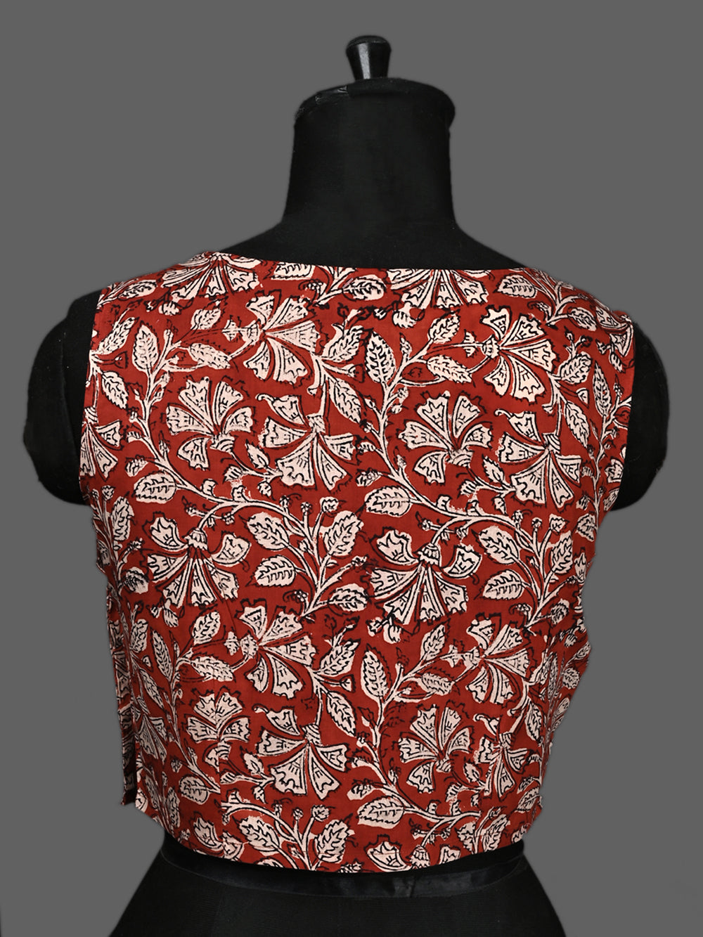 Natural Red Floral Jaal Sleeveless Hand Block Printed Cotton Blouse