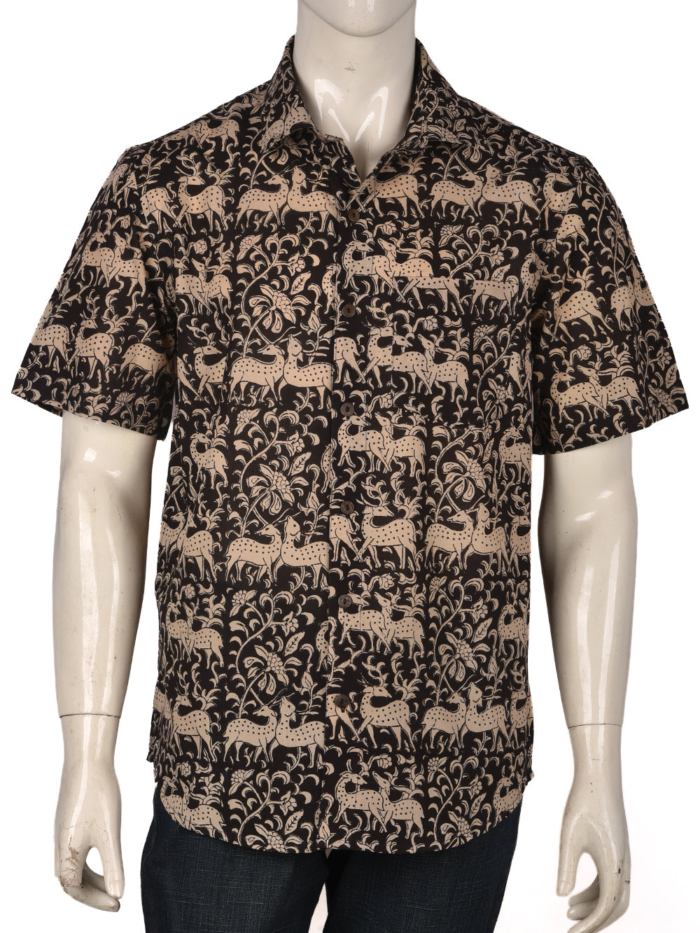 Black Hiran Cotton Mens Half Sleeve Shirts
