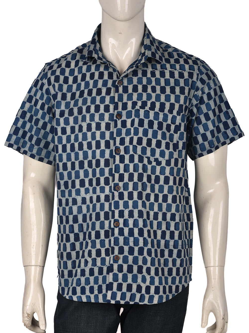 Indigo Checks Cotton Mens Half Sleeve Shirts