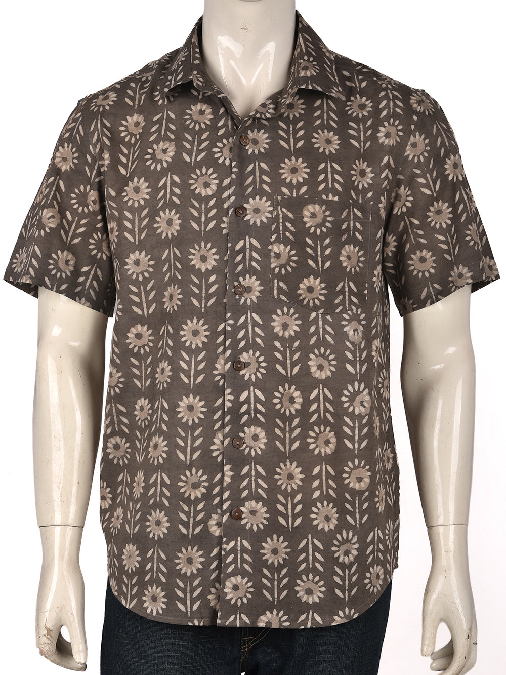 Kasis Flower Cotton Mens Half Sleeve Shirts