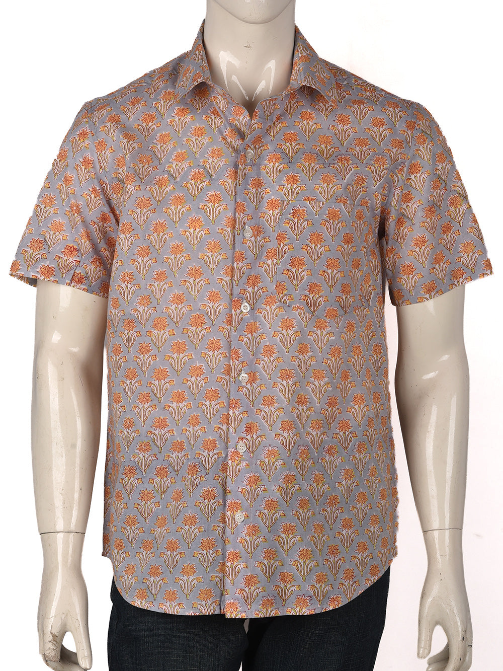 English Grey Booti Cotton Mens Half Sleeve Shirts