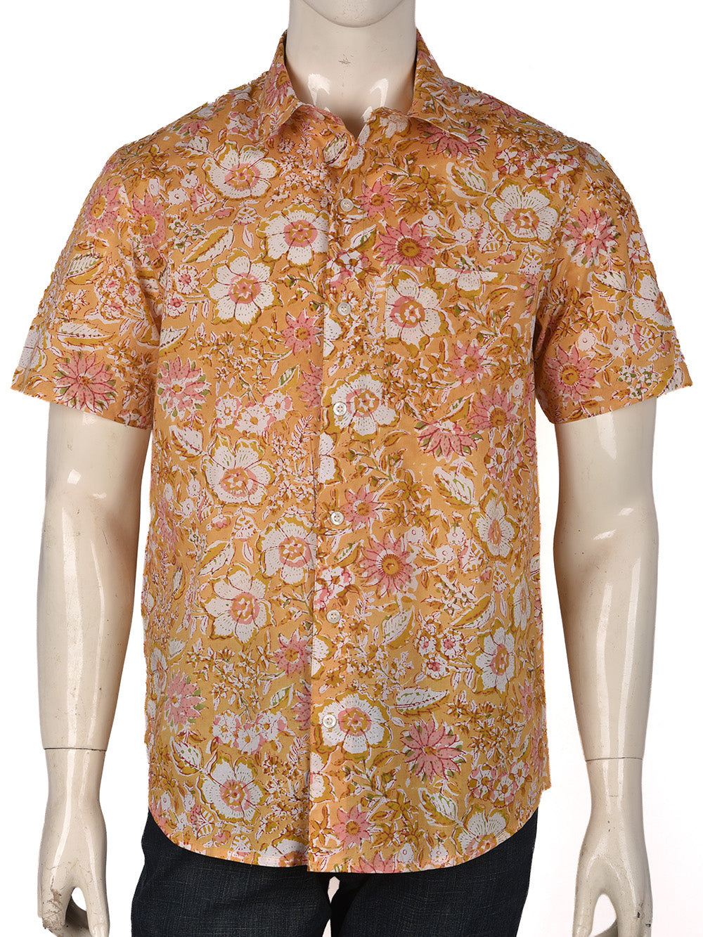 Yellow Jaal Cotton Mens Half Sleeve Shirts