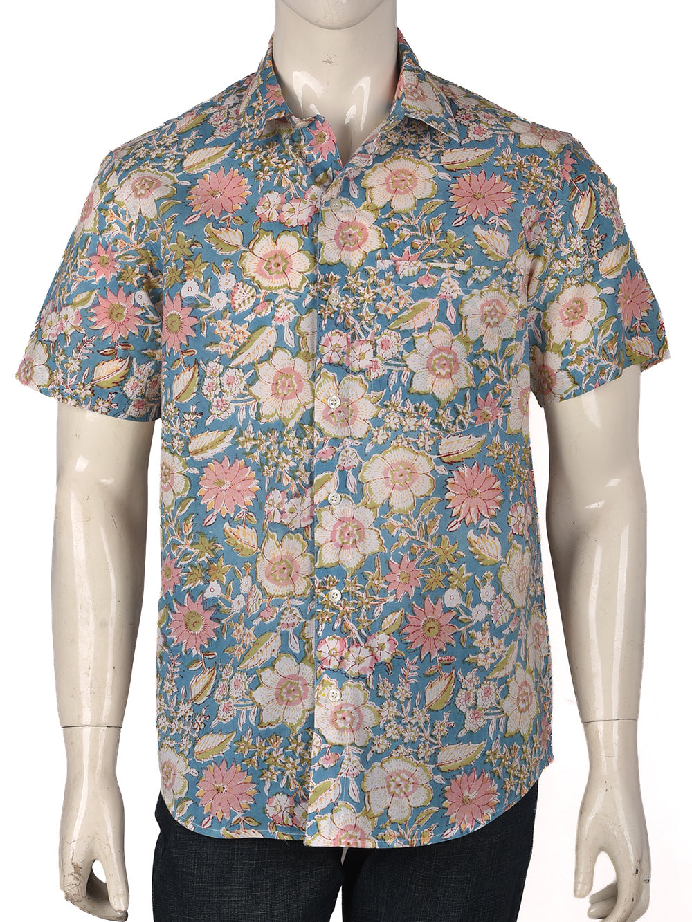Sky Blue Bagaan Cotton Mens Half Sleeve Shirts