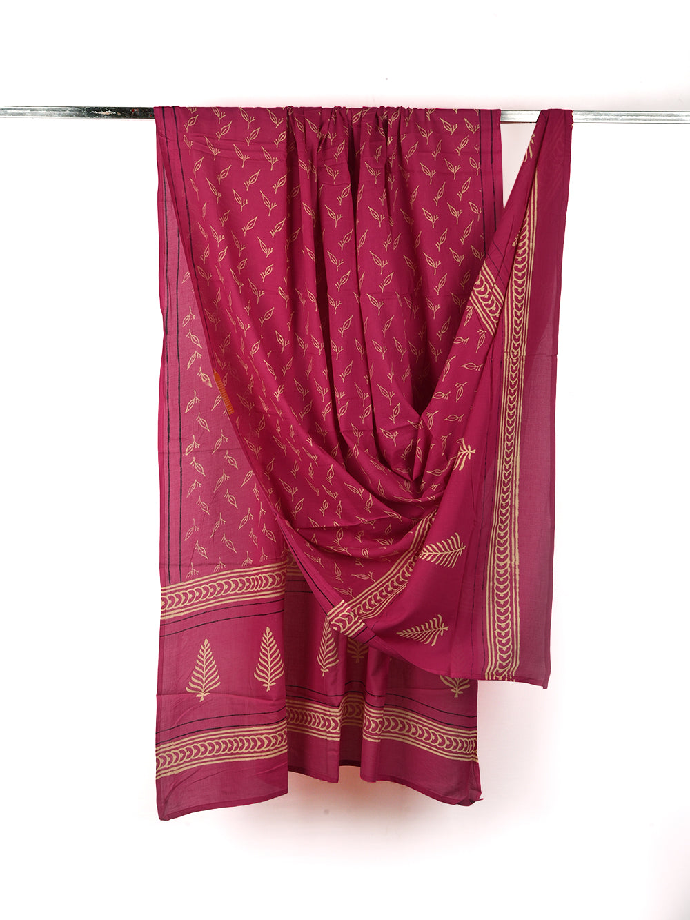 Deep Magenta Leaf Cotton Dupatta