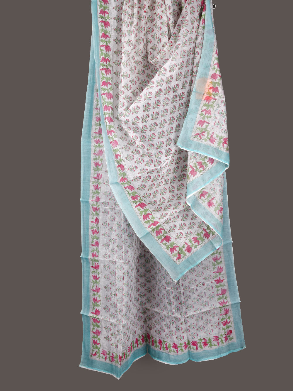 Mughal Booti Hand Block Printed Silk Cotton Chanderi Dupatta