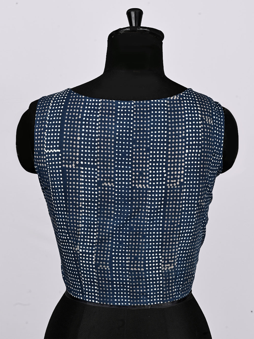 Indigo Blue Dotted Matrix Sleeveless Hand Block Printed Cotton Blouse