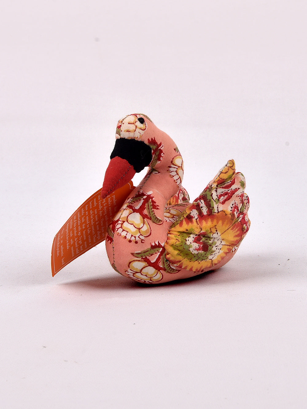 Swan Peach Hand Block Printed Fabric Soft Toy