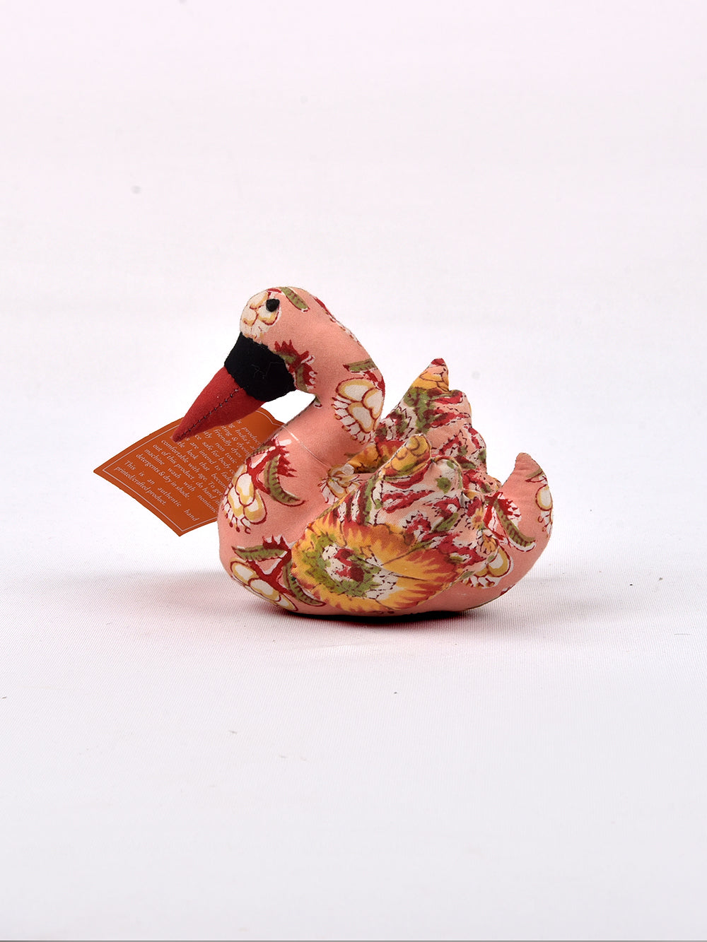 Swan Peach Hand Block Printed Fabric Soft Toy