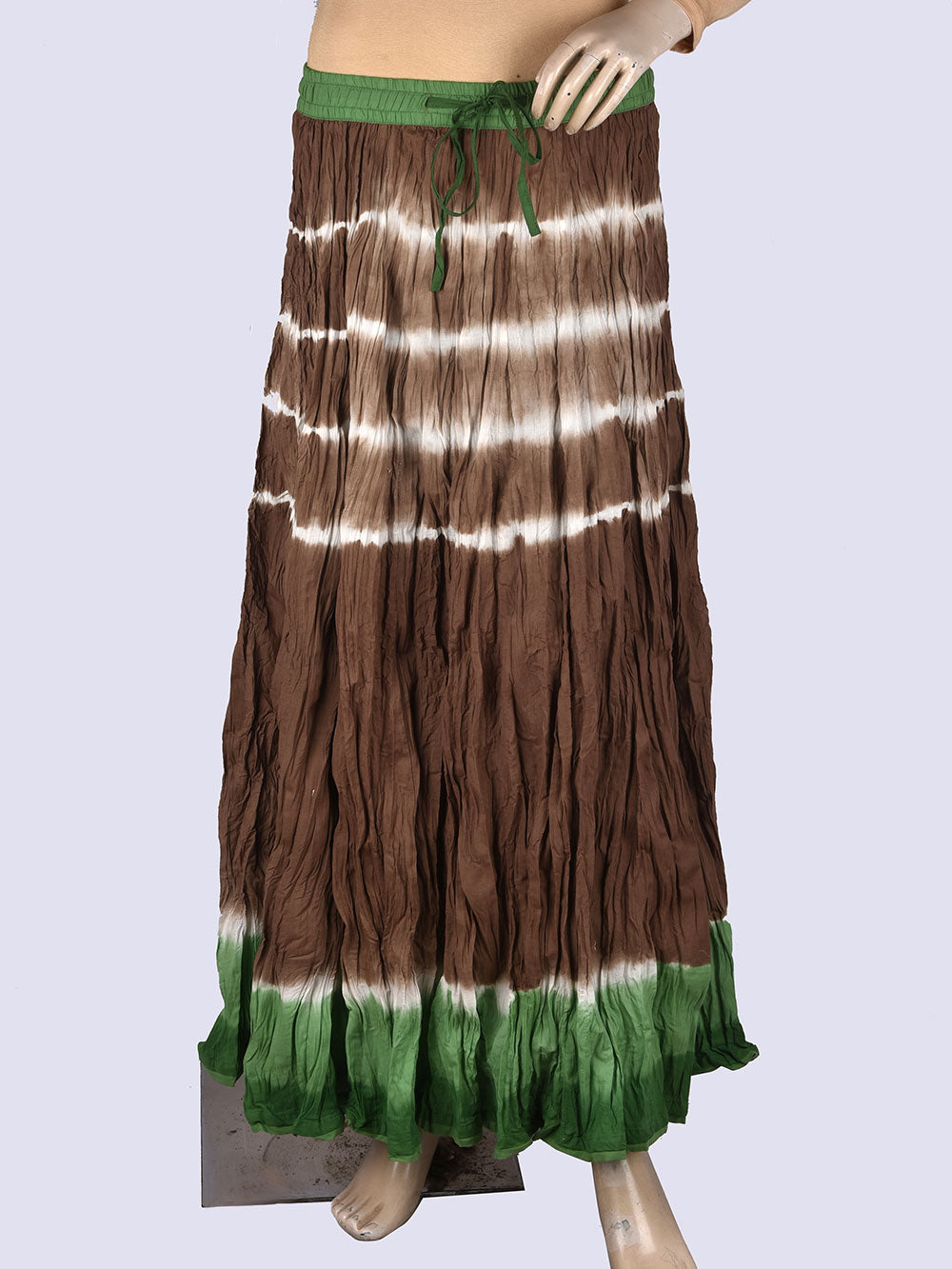 Circular Green- Grey Tie & Dye Crinkled Cotton 28 Kali Kalidaar Skirt