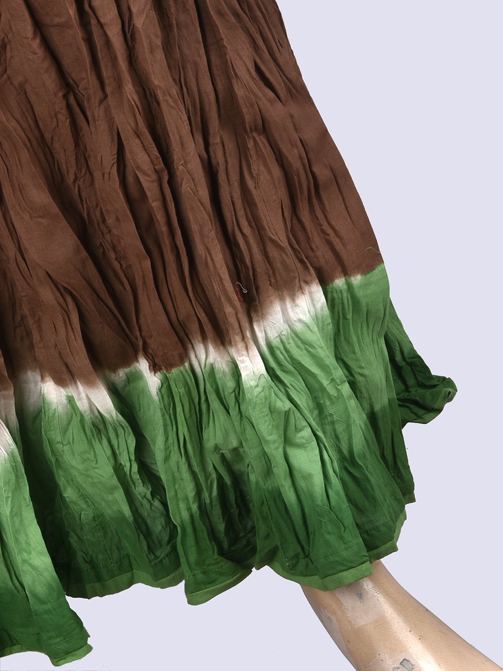 Circular Green- Grey Tie & Dye Crinkled Cotton 28 Kali Kalidaar Skirt