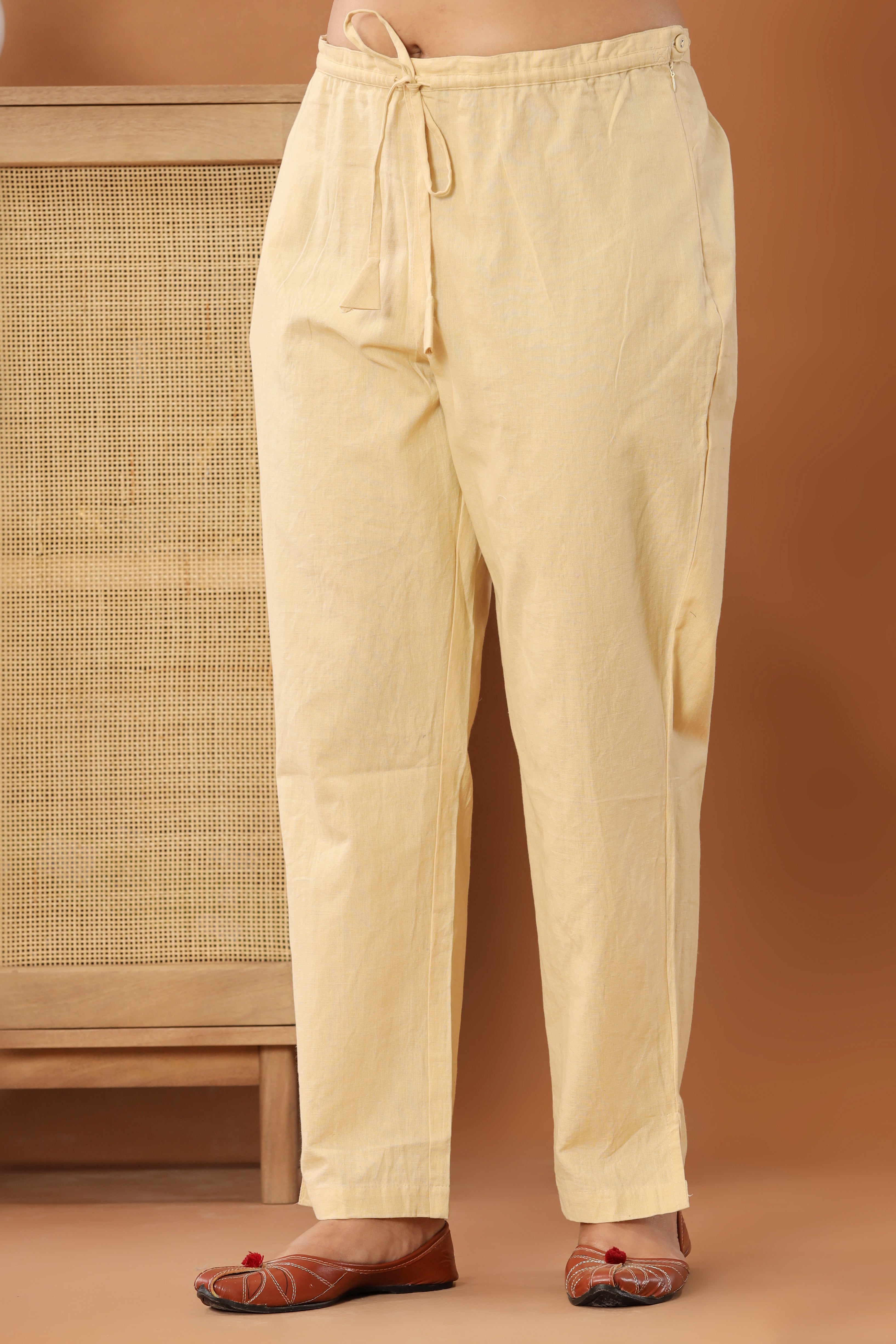 Buttercream Cotton Flex Straight Zipper Pants