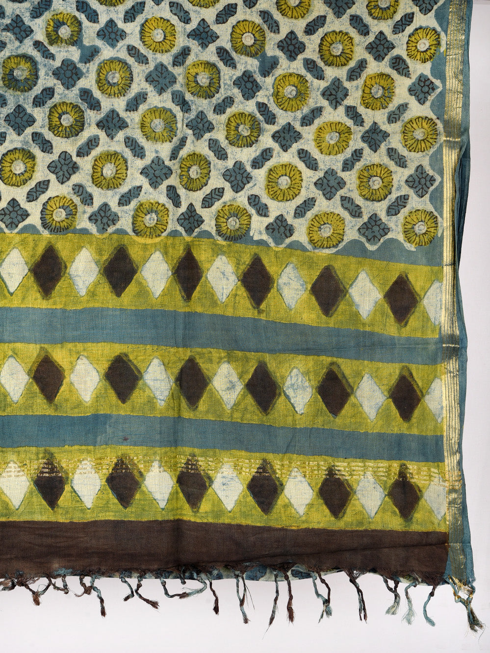 Multani Katli Hand Block Printed Silk Cotton Chanderi Dupatta