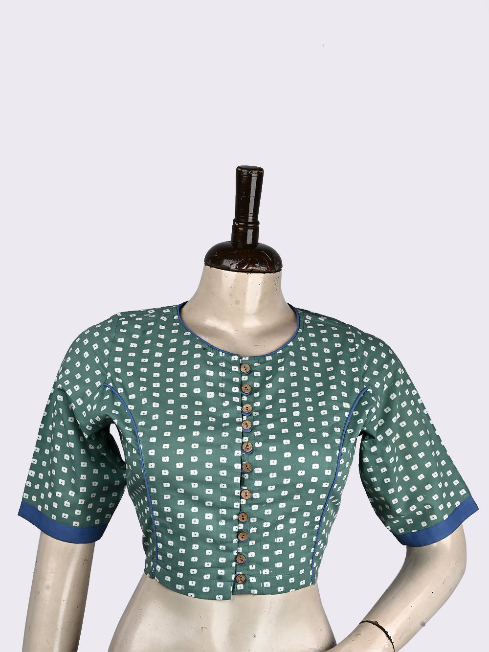 Aqua Blue Bandhini Princess line Hand Block Printed Cotton Blouse