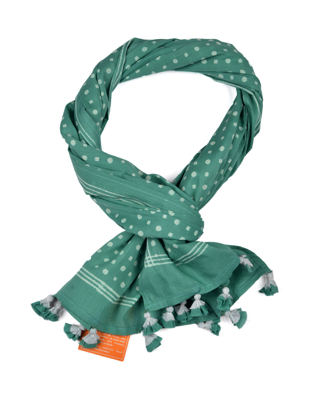 Aqua Polka Dots Cotton Voile Block Printed Stole