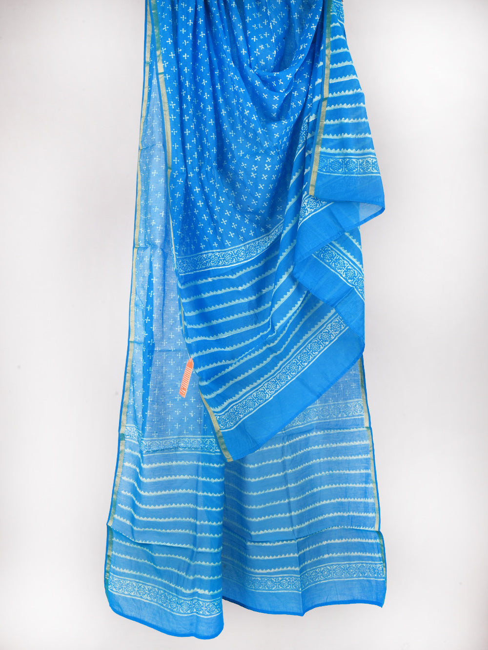 Blue Plus Hand Block Printed Mono Chanderi Dupatta