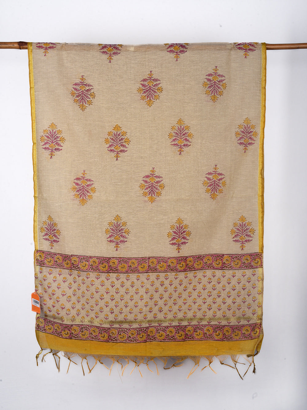 Kalga Boota Hand Block Printed Mono Cotton Chanderi Dupatta