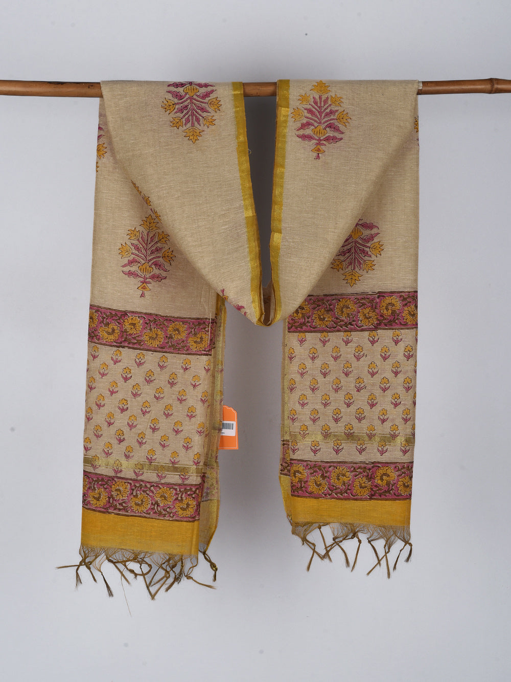Kalga Boota Hand Block Printed Mono Cotton Chanderi Dupatta