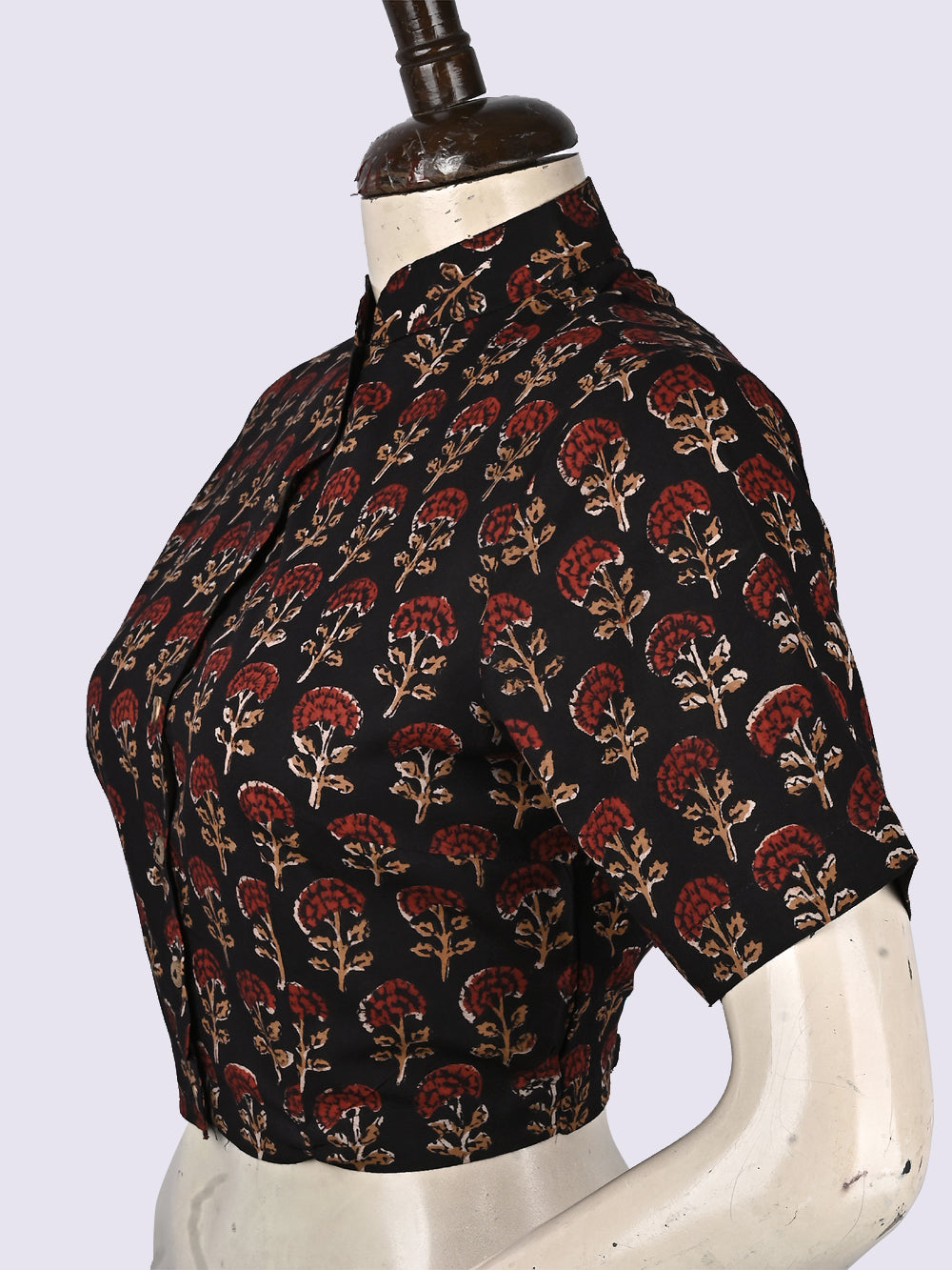 Black Marigold Hand Block Printed Cotton Blouse