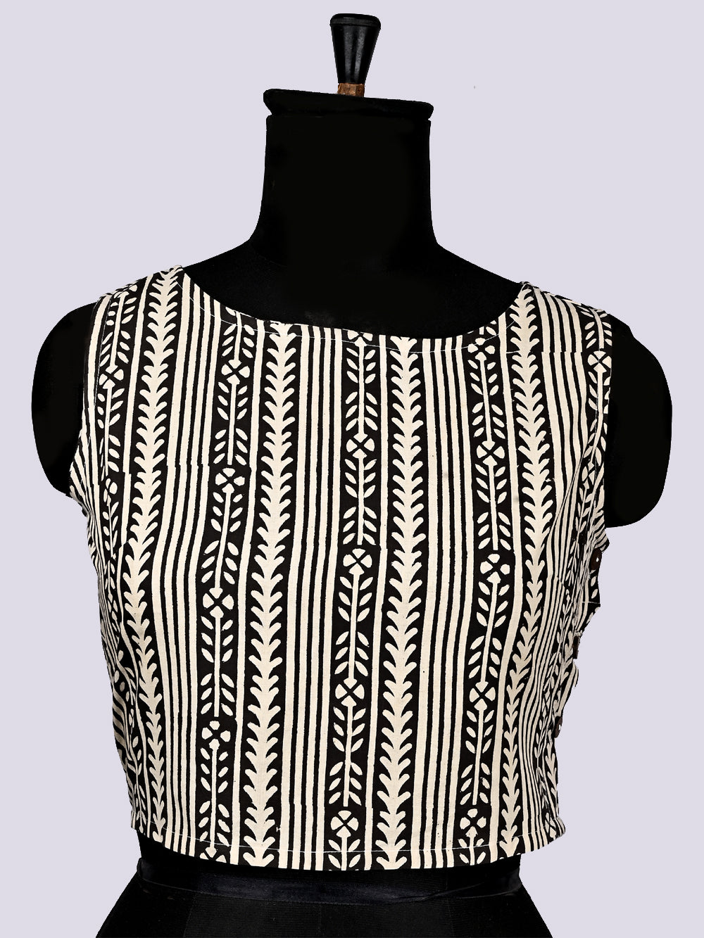 Bagru Black Sleeveless Hand Block Printed Cotton Blouse