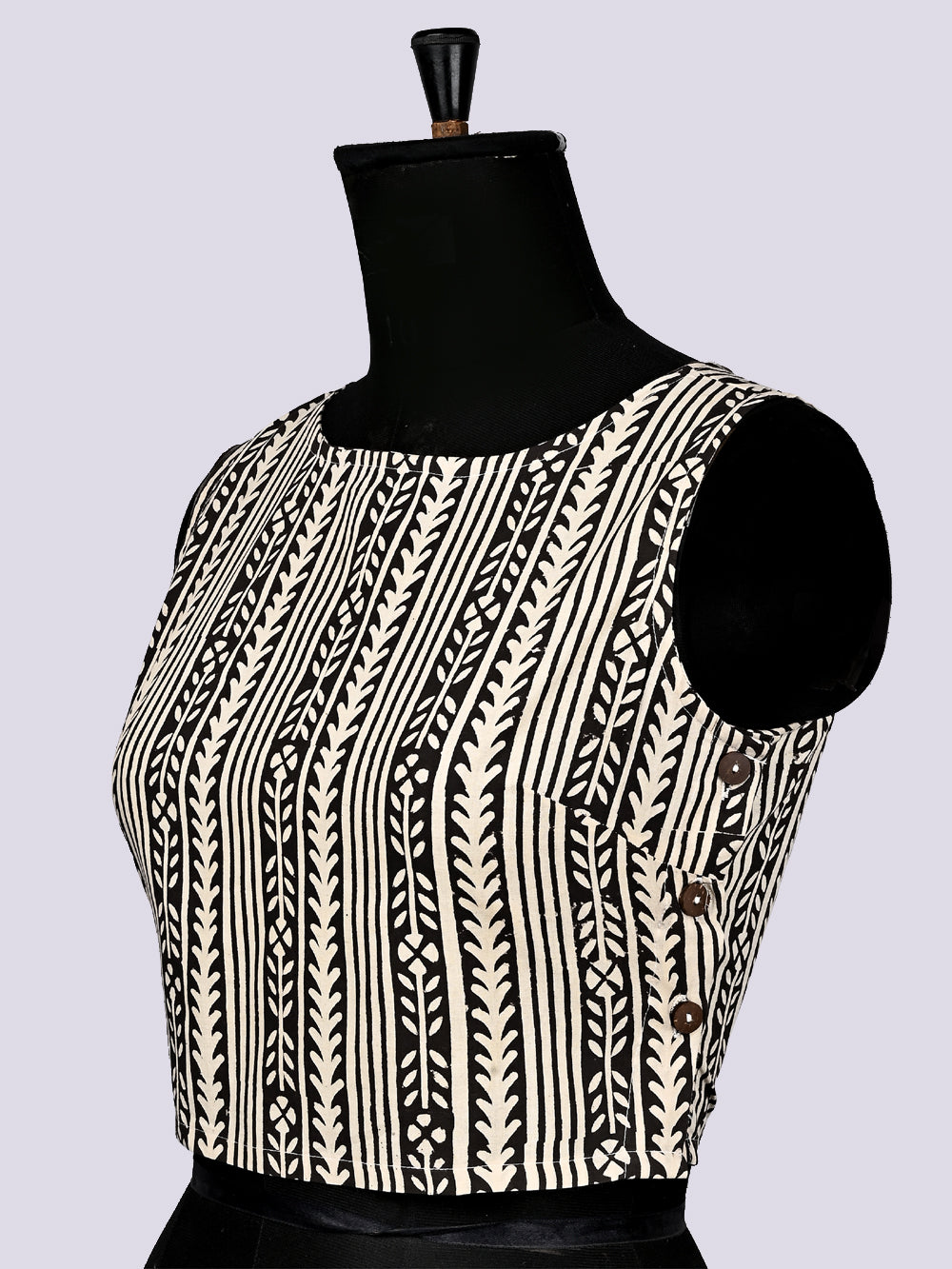 Bagru Black Sleeveless Hand Block Printed Cotton Blouse