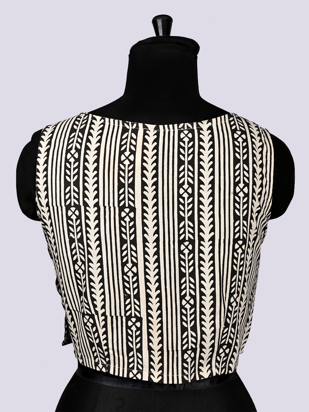 Bagru Black Sleeveless Hand Block Printed Cotton Blouse