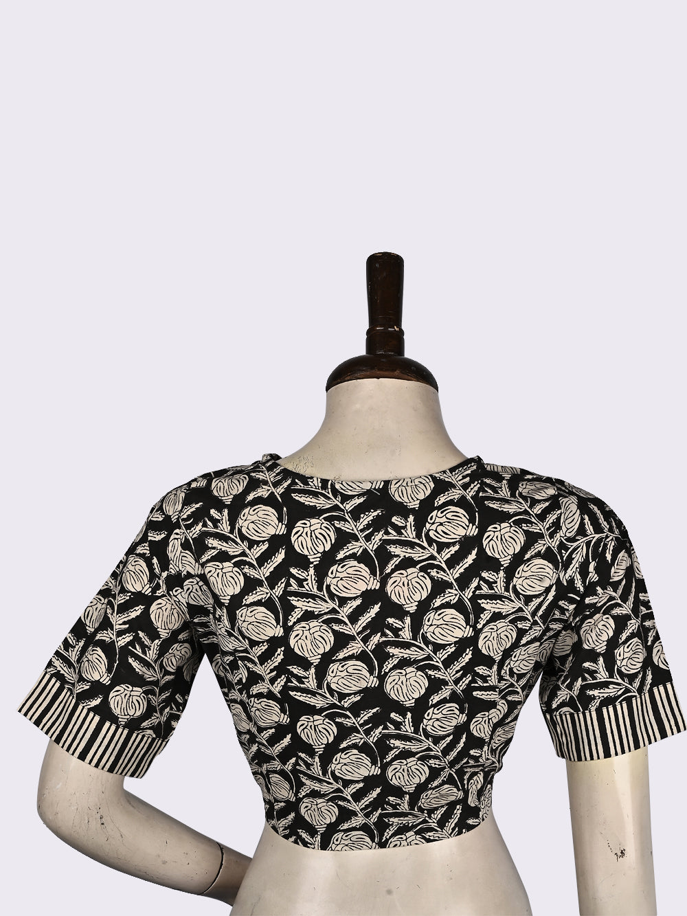 Bagru Black Anaar Overlap Collar Hand Block Printed Cotton Blouse