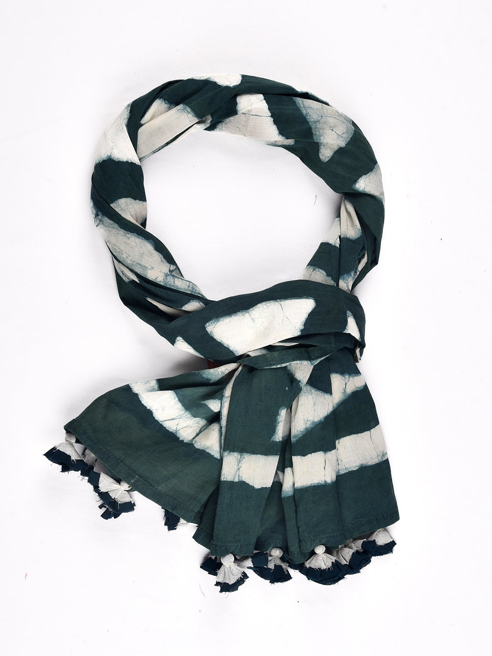 Green Dabu Trikon Cotton Voile Block Printed Stole