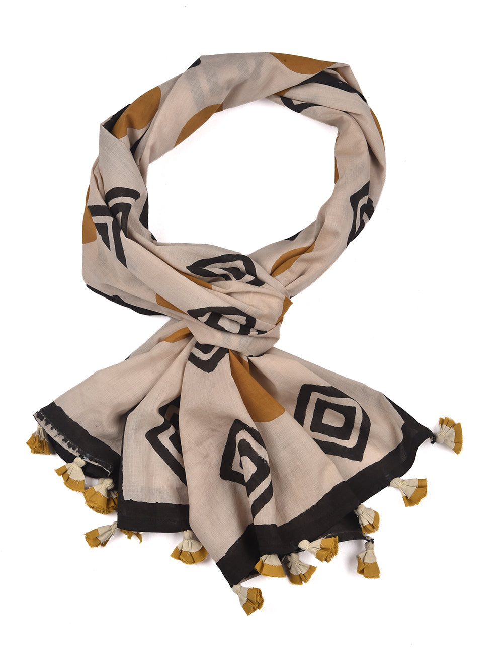 Bagru Golden Diamond Cotton Voile Block Printed Stole
