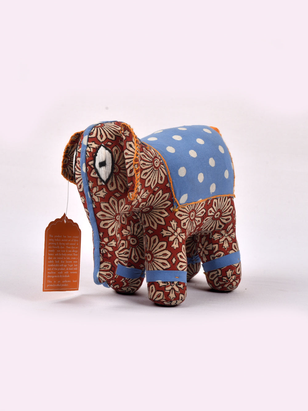 Elephant Red-Blue Hand Block Printed Fabric Soft Toy