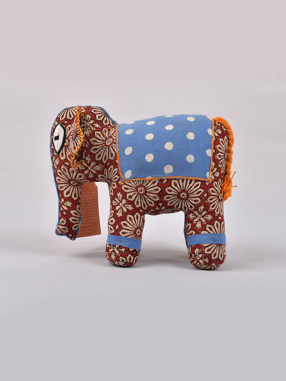 Elephant Red-Blue Hand Block Printed Fabric Soft Toy