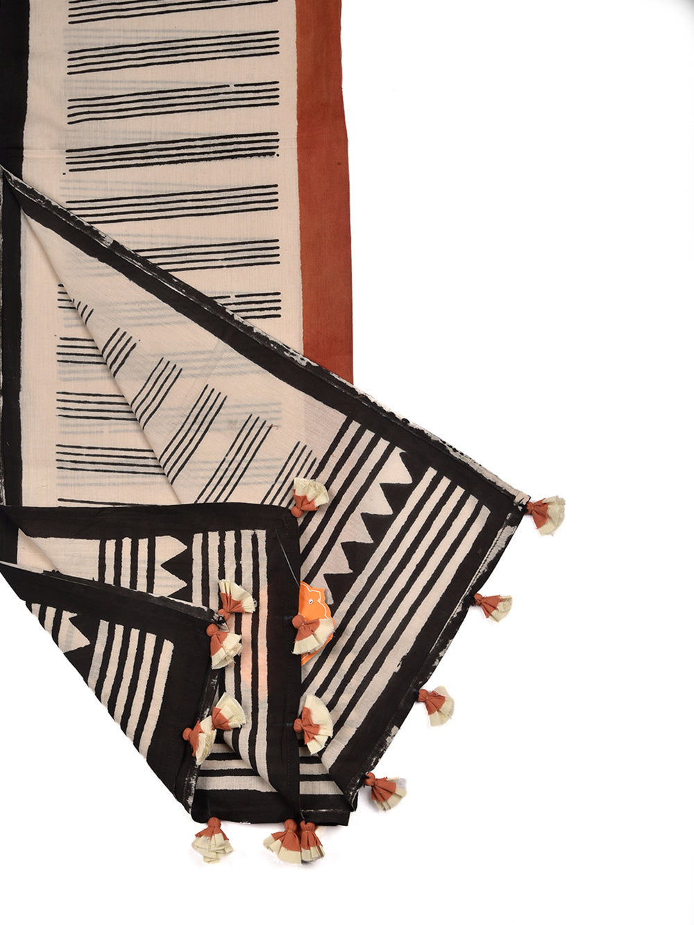 Bagru Stripes Cotton Voile Block Printed Stole