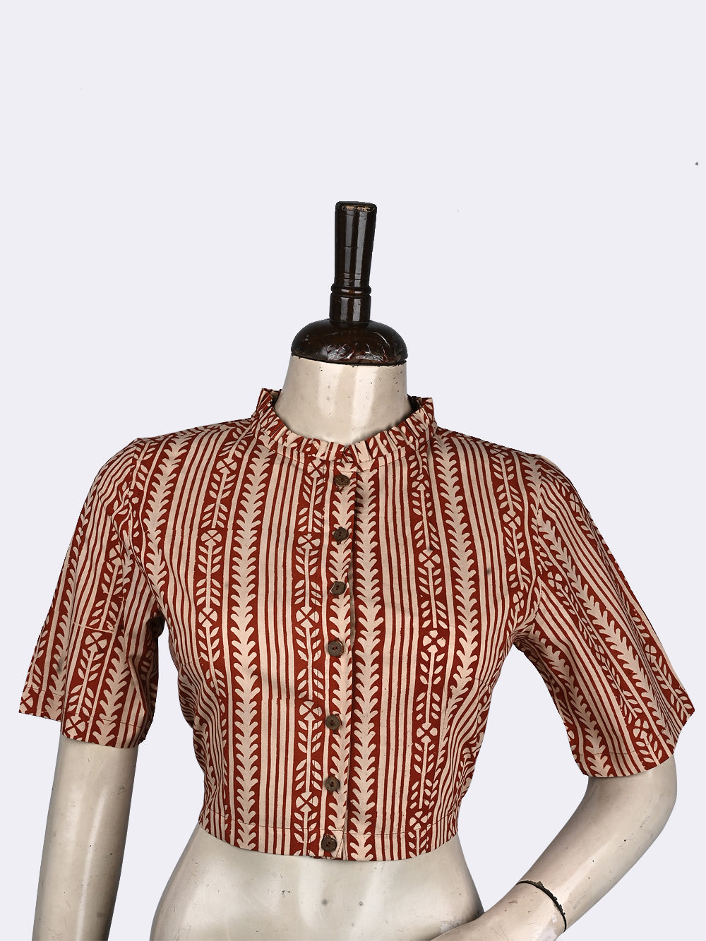 Bagru Parallels Frill Collar Hand Block Printed Cotton Blouse