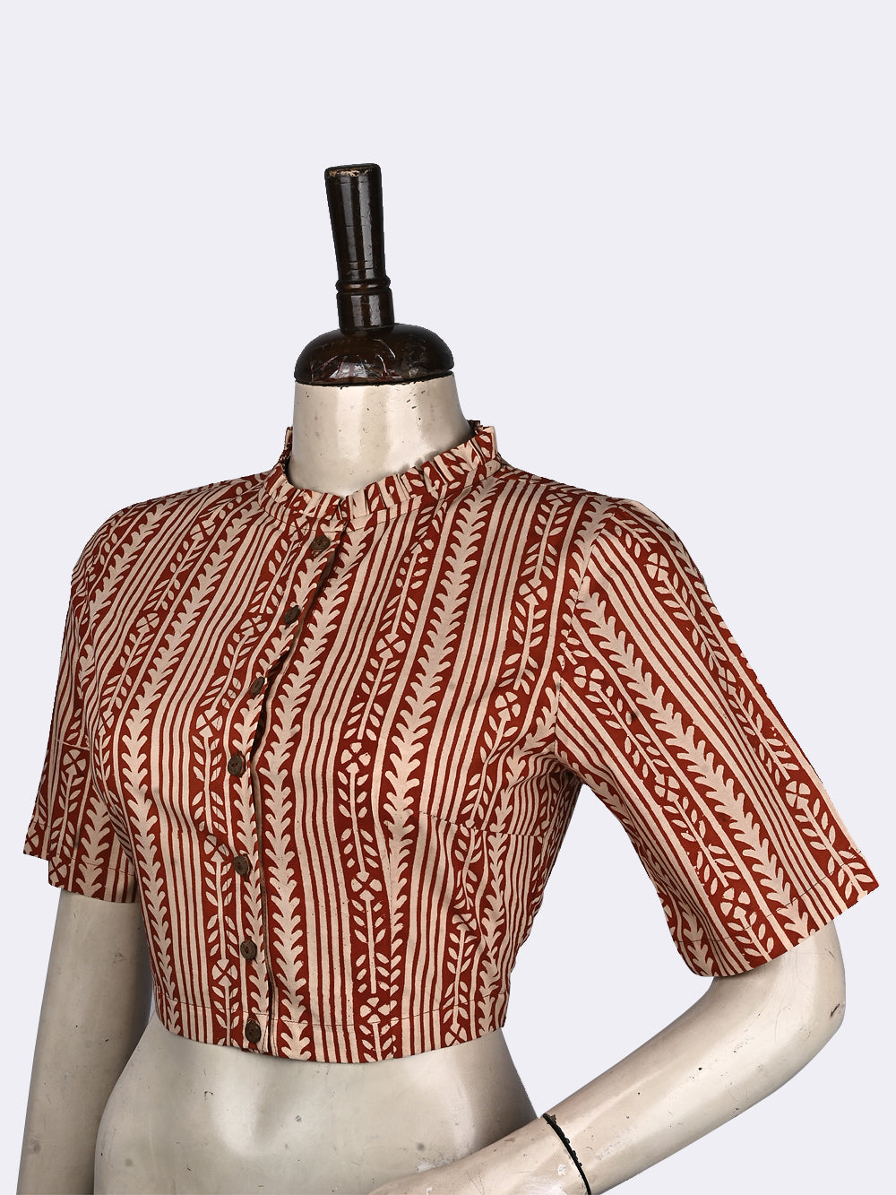 Bagru Parallels Frill Collar Hand Block Printed Cotton Blouse