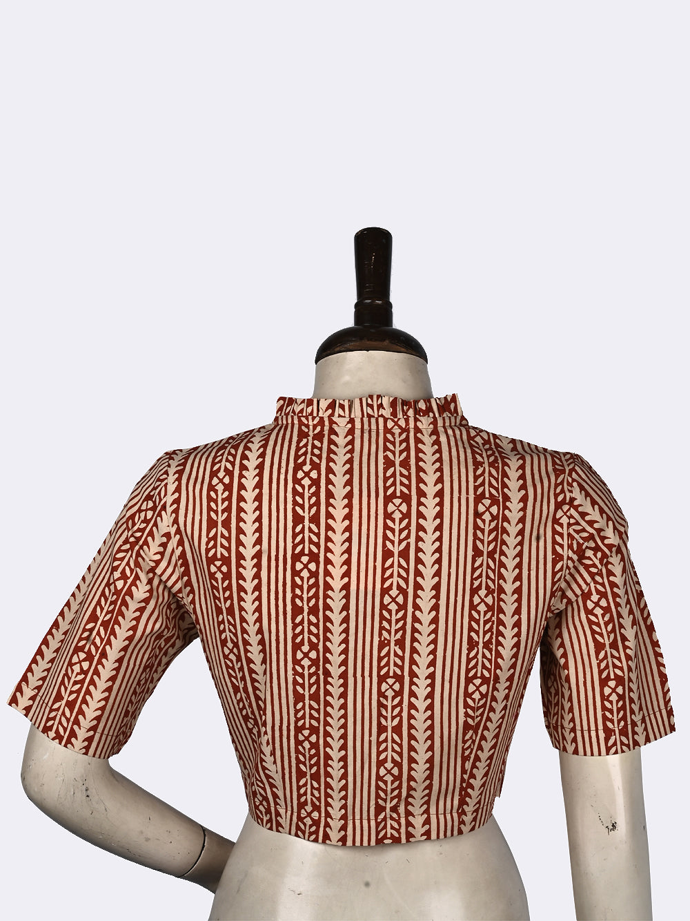 Bagru Parallels Frill Collar Hand Block Printed Cotton Blouse