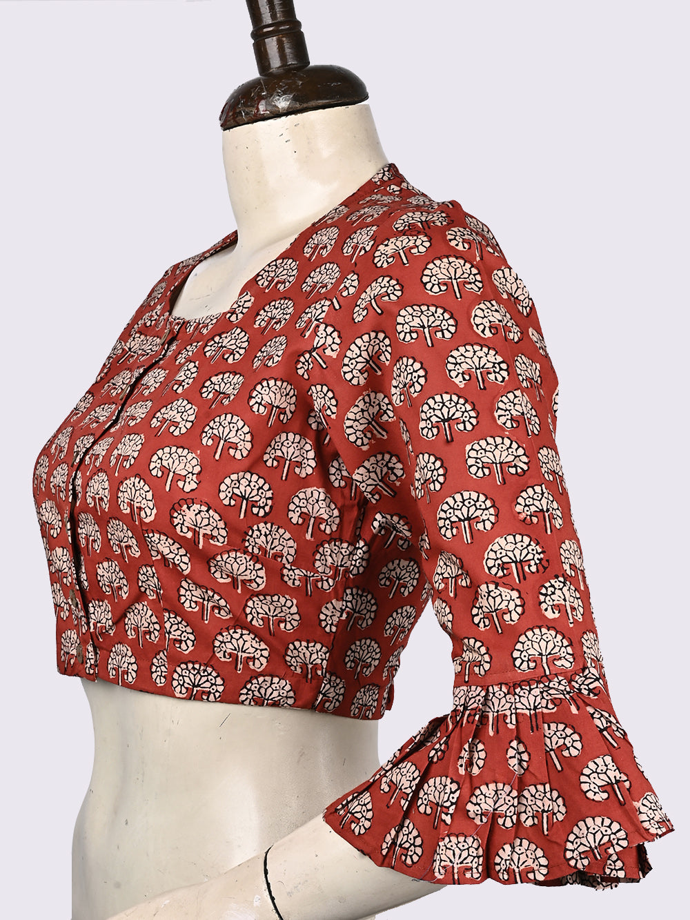 Pankha Floral Bagru Red Hand Block Printed Cotton Blouse