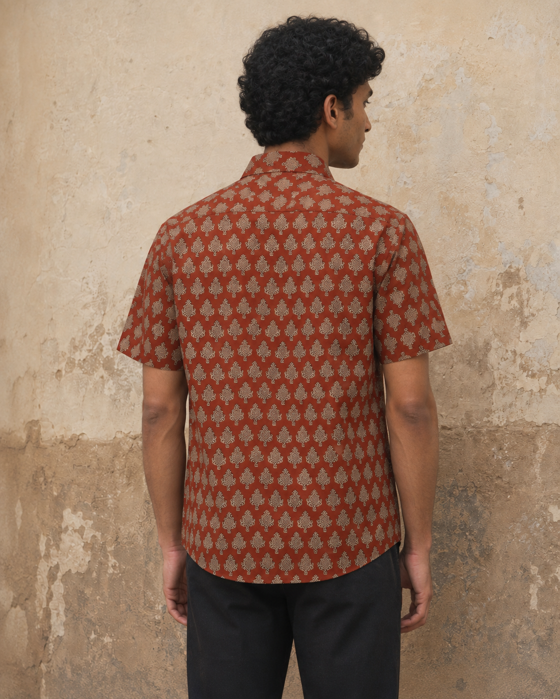 Bagru Red Booti Cotton Mens Half Sleeve Shirts