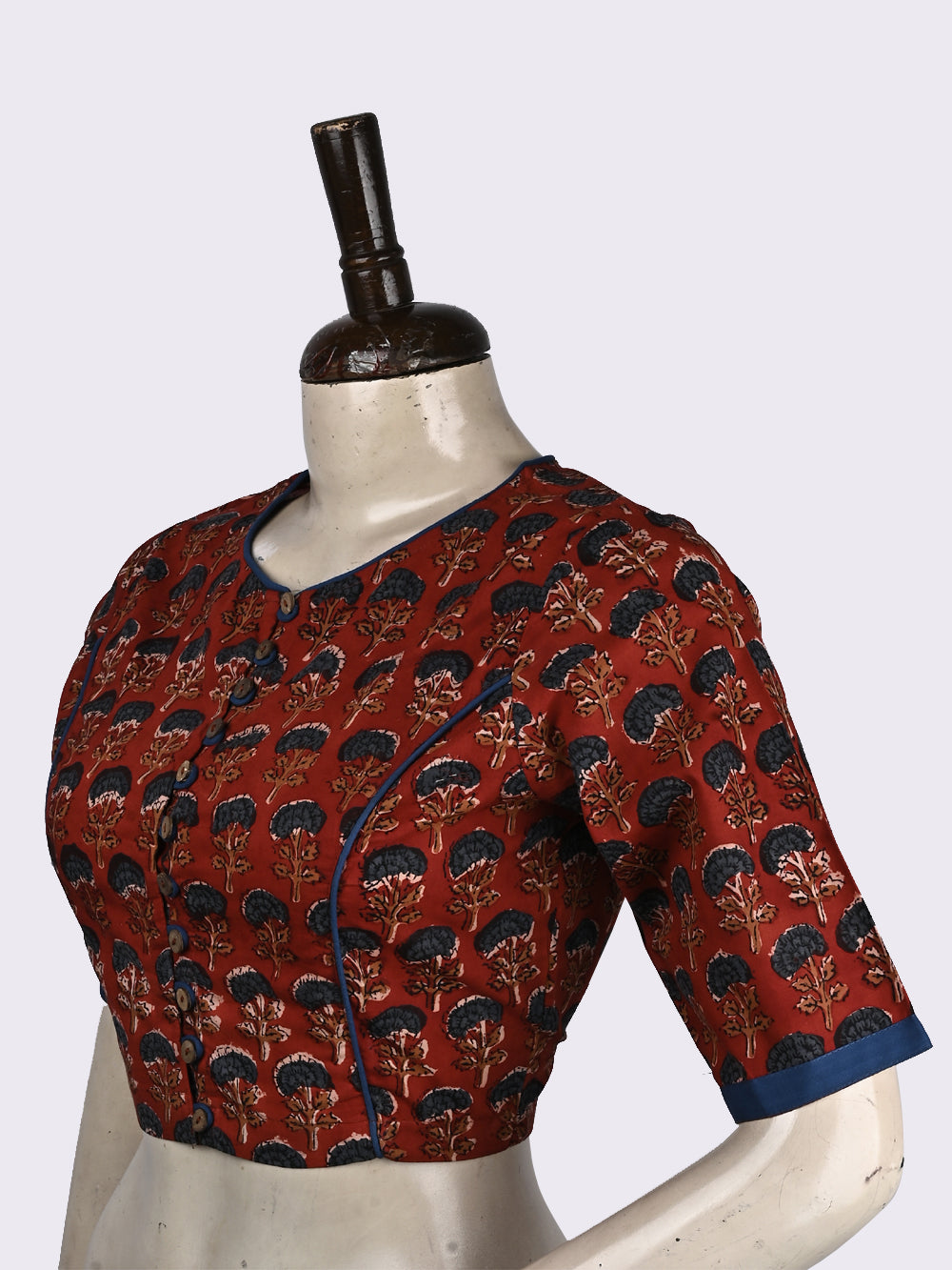 Bagru Red Traditional Motif Princess line Hand Block Printed Cotton Blouse