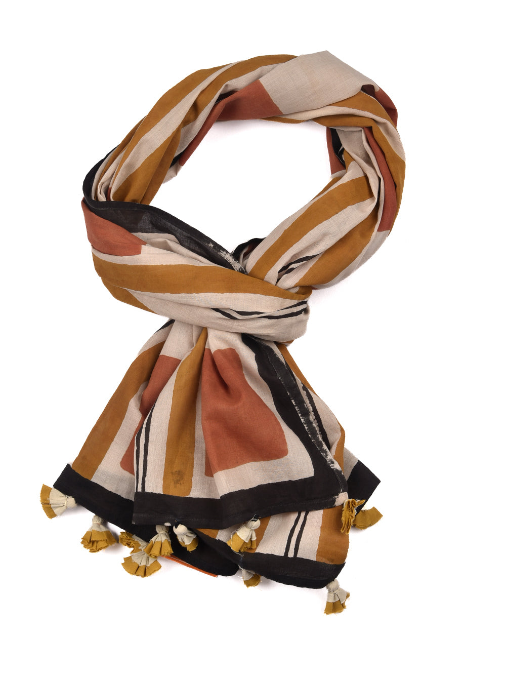 Bagru Square Stripes Cotton Voile Block Printed Stole