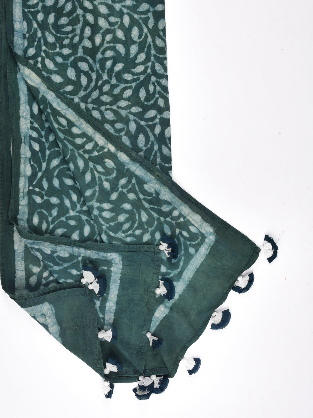 Green Dabu Leafy Cotton Voile Block Printed Stole