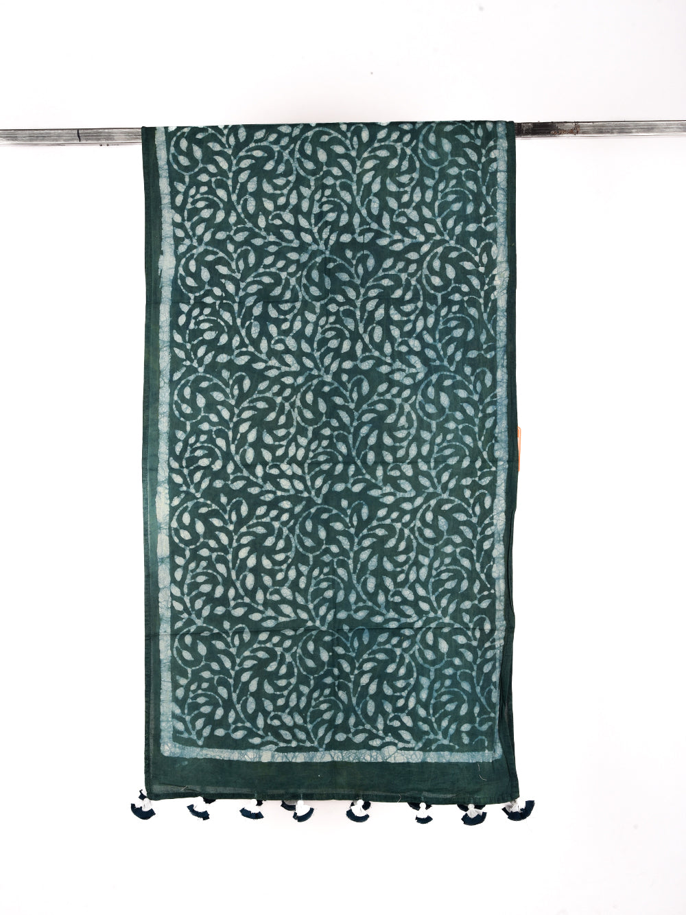 Green Dabu Leafy Cotton Voile Block Printed Stole