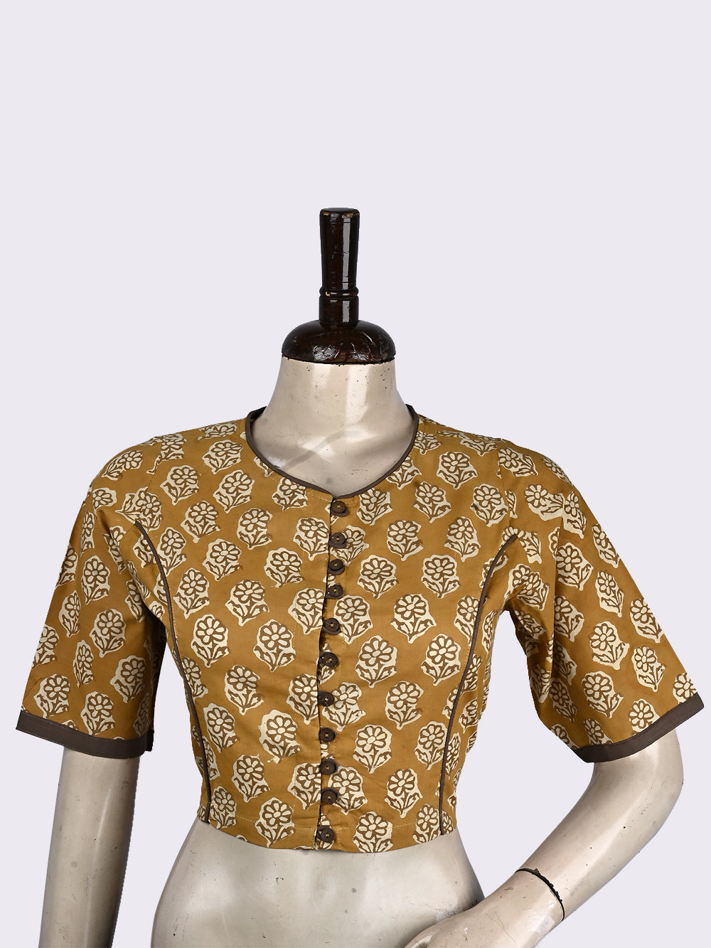 Bagru Yellow Bageecha Flower Princess line Hand Block Printed Cotton Blouse