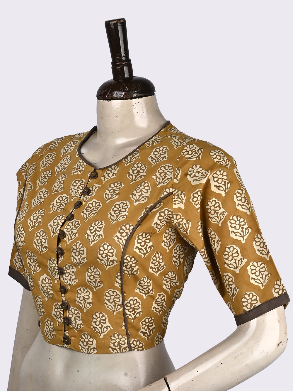 Bagru Yellow Bageecha Flower Princess line Hand Block Printed Cotton Blouse