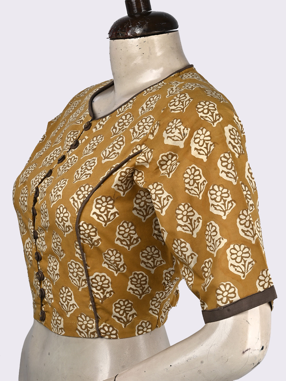 Bagru Yellow Bageecha Flower Princess line Hand Block Printed Cotton Blouse