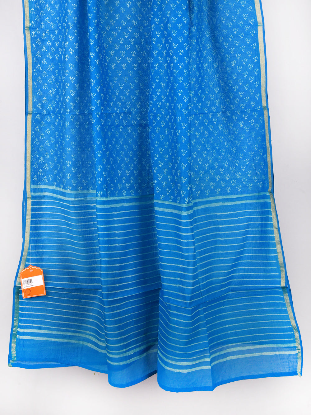 Blue Booti Hand Block Printed Mono Chanderi Dupatta